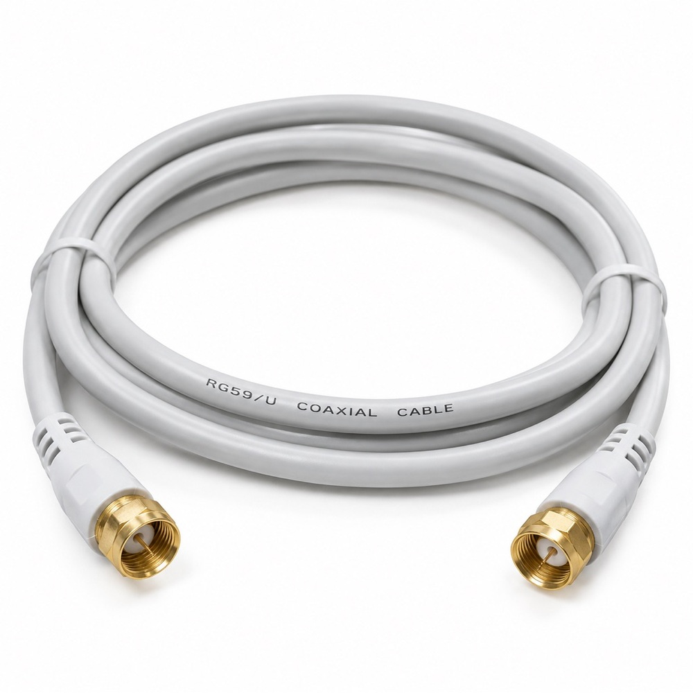 RG59/U Coaxial Cable 6ft 75 Ohm F Male to Male Gold Connectors TV Modem Gray